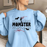 Women'S Halloween Printed Hoodie MOMSTER Letters Bat Print Personality Trend Pullover Round Neck Long Sleeve Fashion Hoodie