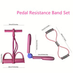 3pcs Yoga Resistance Band Set – Sit-Up Band, 8-Shape Tube & Thigh Trainer