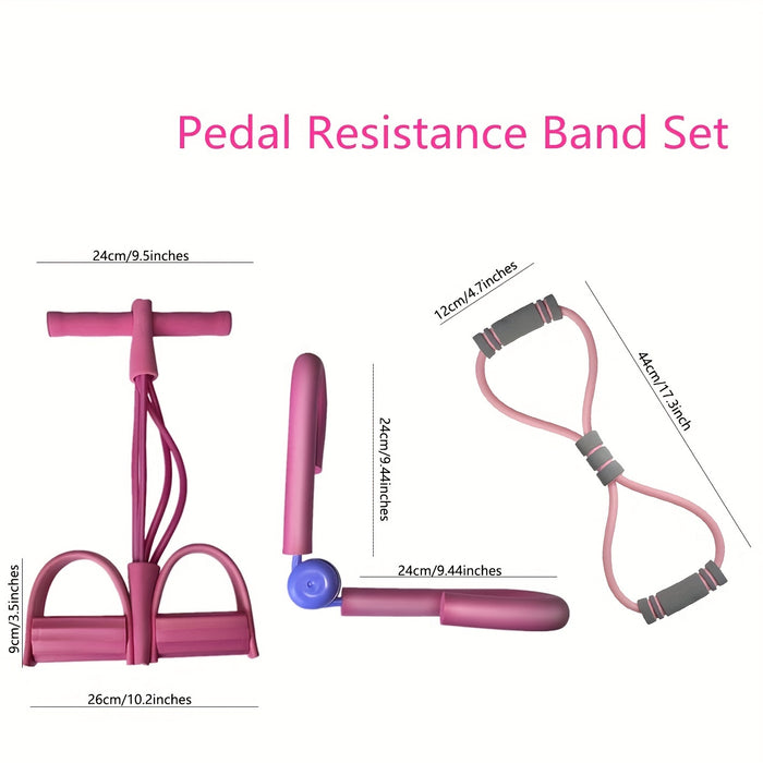 3pcs Yoga Resistance Band Set – Sit-Up Band, 8-Shape Tube & Thigh Trainer