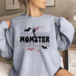 Women'S Halloween Printed Hoodie MOMSTER Letters Bat Print Personality Trend Pullover Round Neck Long Sleeve Fashion Hoodie