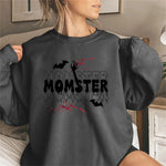 Women'S Halloween Printed Hoodie MOMSTER Letters Bat Print Personality Trend Pullover Round Neck Long Sleeve Fashion Hoodie