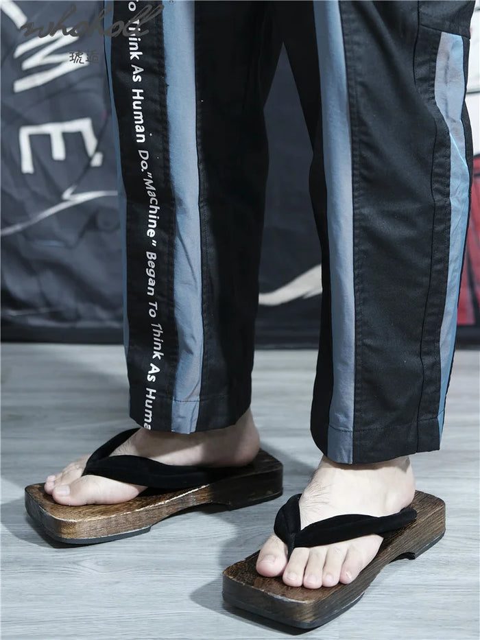 Man Slipper 2021 Summer Flip Flops Cosplay Japanese Samurai Geta Slippers Wood Clogs Sandals Thick Bottom Platform Sandals
