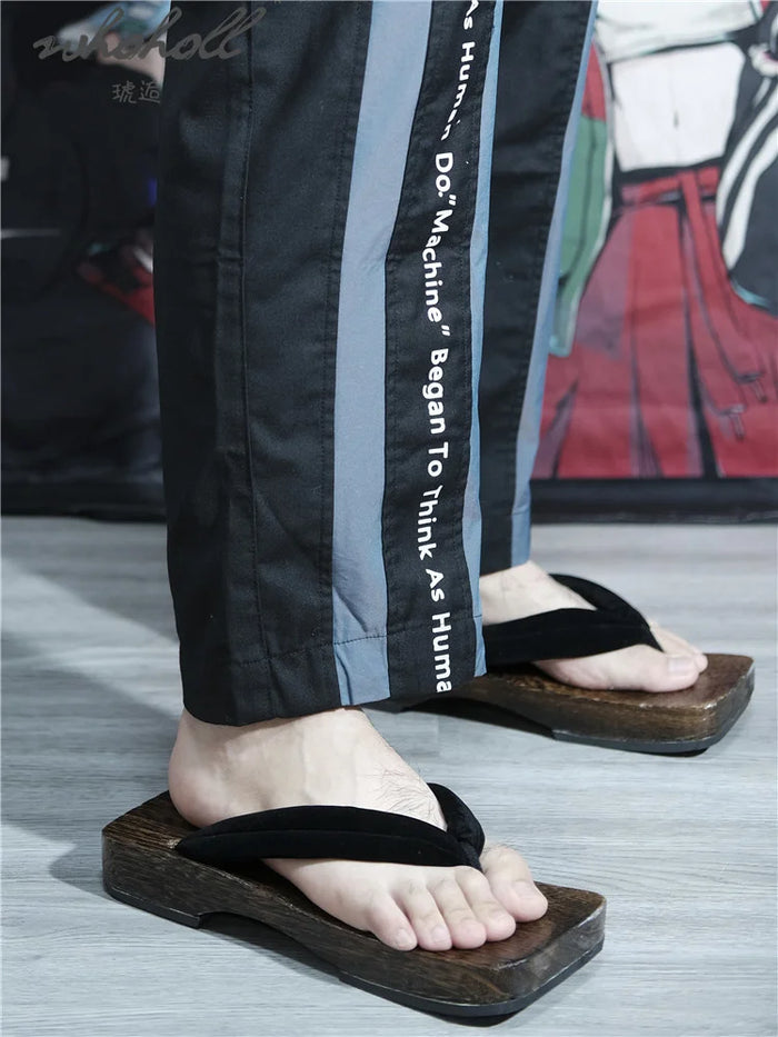 Man Slipper 2021 Summer Flip Flops Cosplay Japanese Samurai Geta Slippers Wood Clogs Sandals Thick Bottom Platform Sandals