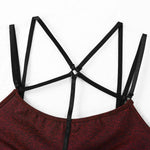 Womens Summer Fashion Gym Yoga Bra Spaghetti Straps Sexy Strappy Web Details Bralette Tops Workout Sports Pullover Mini Crop Top