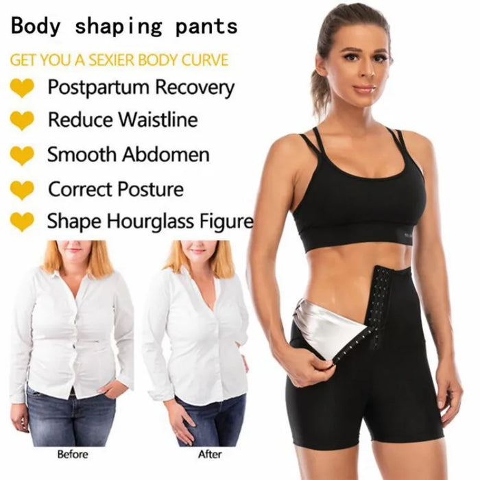 Women's Abdomen Control Hip-Lifting Sweat Pants Sauna Beam High Waist Body Fitness Breasted Three/Five/Nine Point Shorts Vest