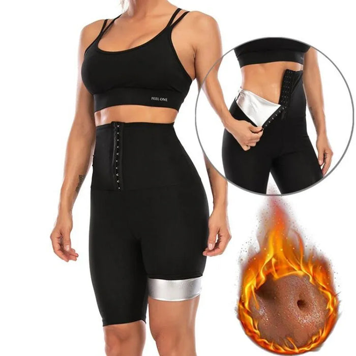 Women's Abdomen Control Hip-Lifting Sweat Pants Sauna Beam High Waist Body Fitness Breasted Three/Five/Nine Point Shorts Vest