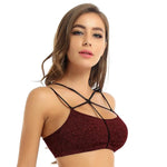 Womens Summer Fashion Gym Yoga Bra Spaghetti Straps Sexy Strappy Web Details Bralette Tops Workout Sports Pullover Mini Crop Top