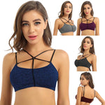 Womens Summer Fashion Gym Yoga Bra Spaghetti Straps Sexy Strappy Web Details Bralette Tops Workout Sports Pullover Mini Crop Top