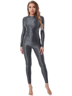 Women Oil Glossy Stretchy Two-piece Set Sport Tracksuit Yoga Outfit Long Sleeve Tank Top T-shirt with Pants Leggings Swimwear