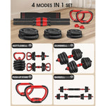 Adjustable Dumbbell Set 55LB Free Weights Dumbbells, 4 in 1 Weight Set, Dumbbell, Barbell, Kettlebell, Push-up, Home Gym Fitness