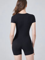 Women Short sleeve jumpsuit half zip bodysuit yoga and fitness sportswear athletic apparel gym romper one pieces