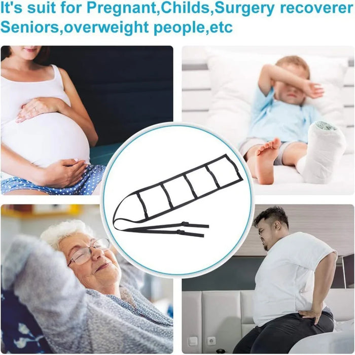 Black Adjustable Elderly Sit Up Rope Padded with 3/4/6 Handle Get Up Assist Belt Hand Grip Helper Elderly Pull Up Strap Disabled