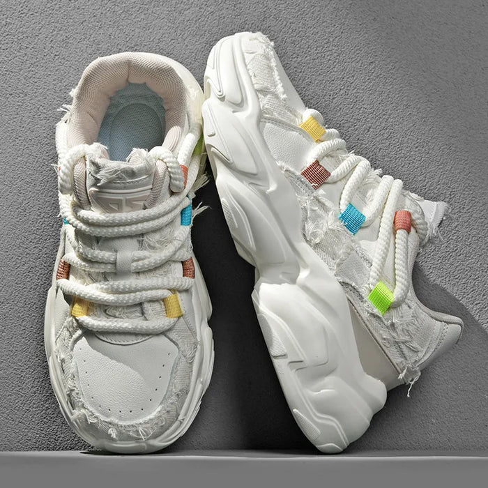 INS Hot Sales Men's Chunky Sneakers Women Leather Leisure Sports Shoes Thick Sole Dads Shoes Fashion Walking Shoes Male Footwear