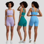 2PCS Workout Sets Womens Nylon Yoga Set Women Gym Sports Bras Crop Tops Yoga Biker Shorts Fitness Running Clothing Gym Clothes