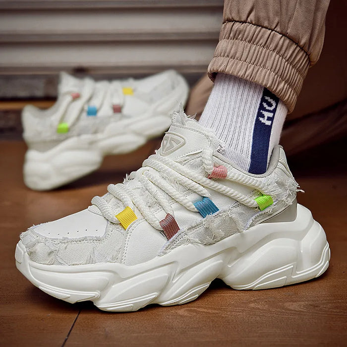 INS Hot Sales Men's Chunky Sneakers Women Leather Leisure Sports Shoes Thick Sole Dads Shoes Fashion Walking Shoes Male Footwear