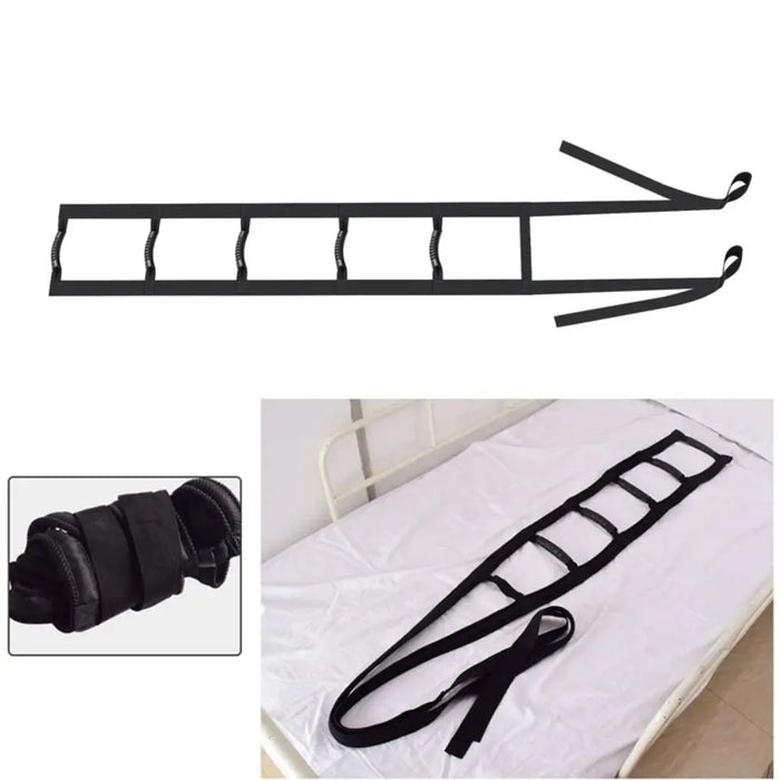 Black Adjustable Elderly Sit Up Rope Padded with 3/4/6 Handle Get Up Assist Belt Hand Grip Helper Elderly Pull Up Strap Disabled