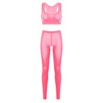 Women See Through Racer Back Vest Crop Top High Waist Open Crotch Long Hot Pants Lingerie   Yoga Suit Nightwear Dance Wear