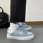 2023 Vintage Elegant Shoes for Women Casual Light Blue Fashion Niche Patchwork Sports Sneakers Platform Ladies Chic Footwear