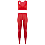 Women See Through Racer Back Vest Crop Top High Waist Open Crotch Long Hot Pants Lingerie   Yoga Suit Nightwear Dance Wear