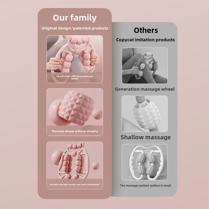 Comparison of our original 18-Round Leg Slimming Massage Roller β Circular Muscle Stretch Clamp with imitation products.