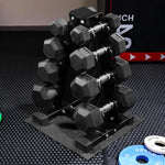 Rubber Coated Hex Dumbbell Weight Set and Storage Rack, Multiple Packages,12.87"D x 13.23"W x 21.14"H