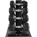 Rubber Coated Hex Dumbbell Weight Set and Storage Rack, Multiple Packages,12.87"D x 13.23"W x 21.14"H
