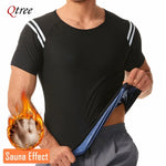 Qtree Men Slimming Sauna Jacket Hot Thermo Fat Burner Sweat Compression Vest Short-sleeved Body Shaper Weight Loss Waist Trainer