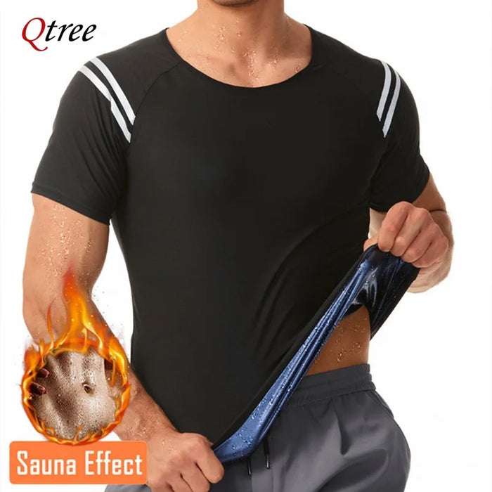 Qtree Men Slimming Sauna Jacket Hot Thermo Fat Burner Sweat Compression Vest Short-sleeved Body Shaper Weight Loss Waist Trainer