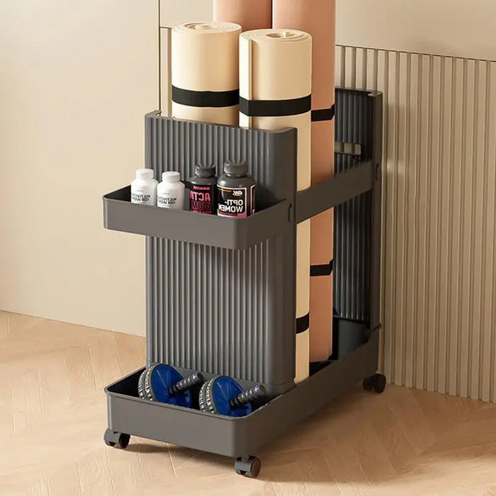 Yoga mat storage basket Home trolley Fitness equipment storage rack Exercise equipment storage rack with bottom universal wheels