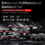 Adjustable Weights Dumbbells Set,3 in 1 Adjustable Weights Dumbbells Barbell Set, Home Fitness Weight Set Gym Workout