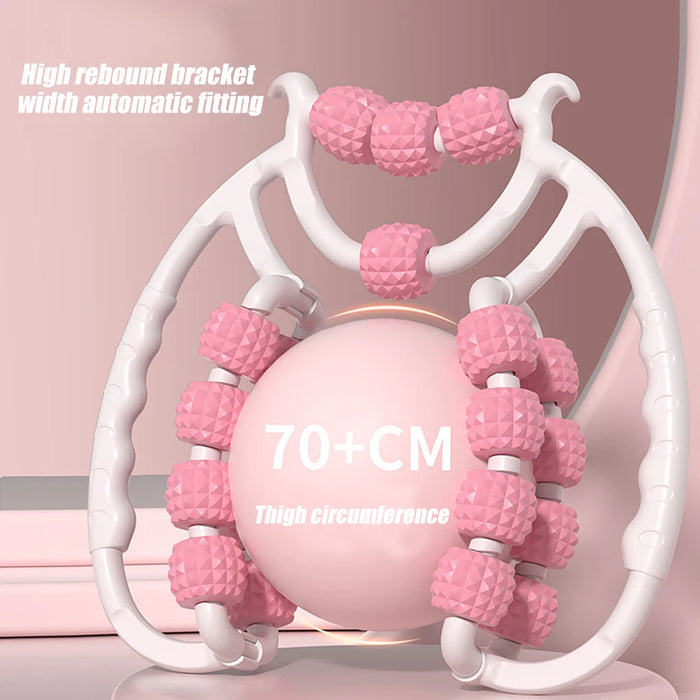 360 Muscle Roller Massager with pink roller balls for thigh and full body relaxation.
