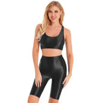 Women's Exotic Sets Sleeveless Crop Top High Waist Shorts Yoga Sets Two-piece Swimming Suits Swimwear Glossy Fitness Sportswear