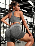 2PCS Workout Sets Womens Nylon Yoga Set Women Gym Sports Bras Crop Tops Yoga Biker Shorts Fitness Running Clothing Gym Clothes 