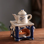 YXYMCF Vintage Tea Warmer Incense Burner Ceramic Aroma Diffuser Essential Oil Lamp Optional Candle Holder for Home Decor Stove