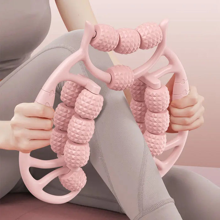 18-Round Leg Slimming Massage Roller held by a person, designed for muscle relief and relaxation.