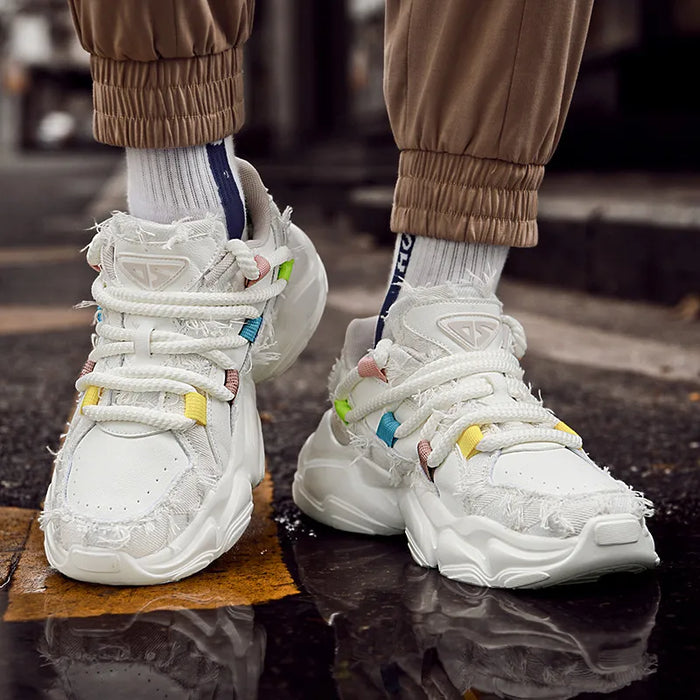 INS Hot Sales Men's Chunky Sneakers Women Leather Leisure Sports Shoes Thick Sole Dads Shoes Fashion Walking Shoes Male Footwear