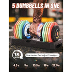 Adjustable Dumbbells Set 12.5LB/22.5LB Pair, Adjustable 5 Weights Handle, Premium Comfort Non-slip Metal Dumbbells with Tray