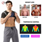 Qtree Men Slimming Sauna Jacket Hot Thermo Fat Burner Sweat Compression Vest Short-sleeved Body Shaper Weight Loss Waist Trainer