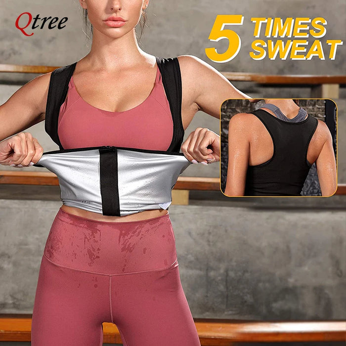 Qtree Women Sauna Suit Sweat Slimming Vest Body Shaper Jumpsuit Shapewear Zipper Waist Trainer Top Weight Loss Burner Fat Corset