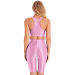 Women's Exotic Sets Sleeveless Crop Top High Waist Shorts Yoga Sets Two-piece Swimming Suits Swimwear Glossy Fitness Sportswear