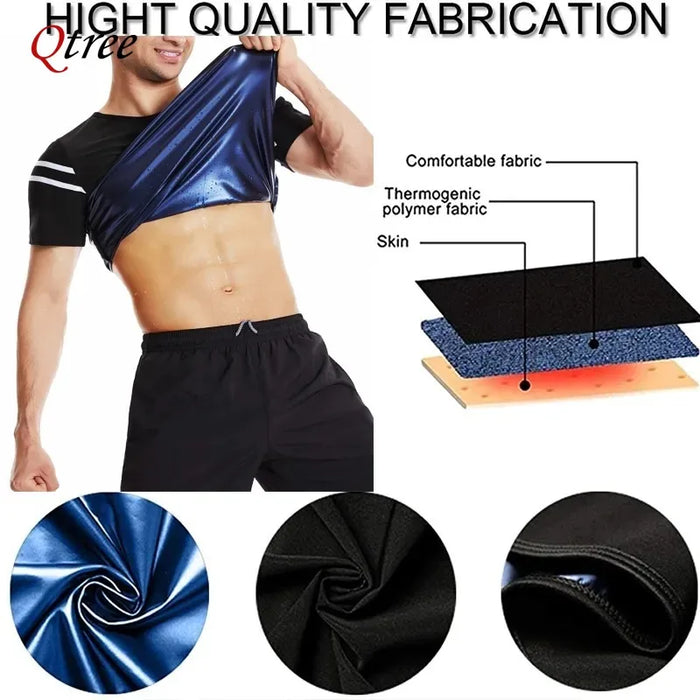 Qtree Men Slimming Sauna Jacket Hot Thermo Fat Burner Sweat Compression Vest Short-sleeved Body Shaper Weight Loss Waist Trainer
