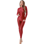 Womens Solid Color Glossy Stretchy Two-piece Set Sport Yoga Outfits Crew Neck Long Sleeve T-shirt Leggings Sexy Lingerie Set