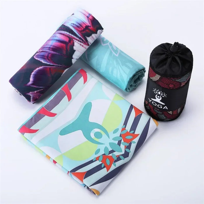 185*63cm Fleece Printed Yoga Towel Sweat Absorbent Non-Slip Cloth Fitness Mat Cover Ultra-thin Folding Cushion Exercise Pilates