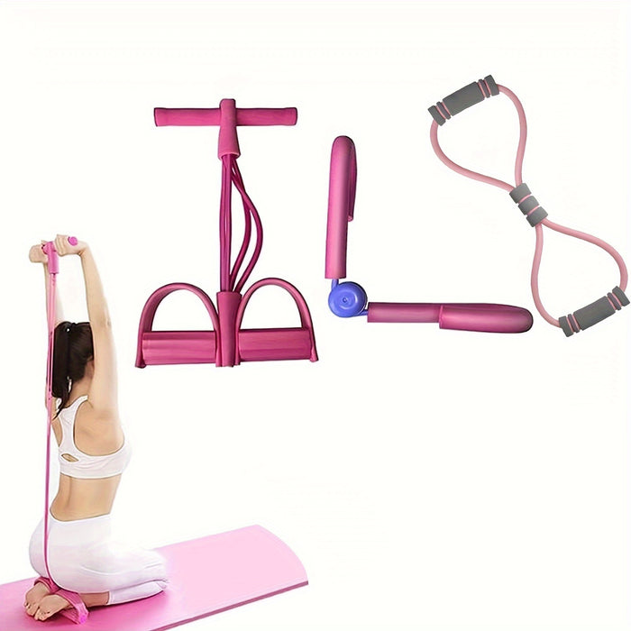 3pcs Yoga Resistance Band Set – Sit-Up Band, 8-Shape Tube & Thigh Trainer
