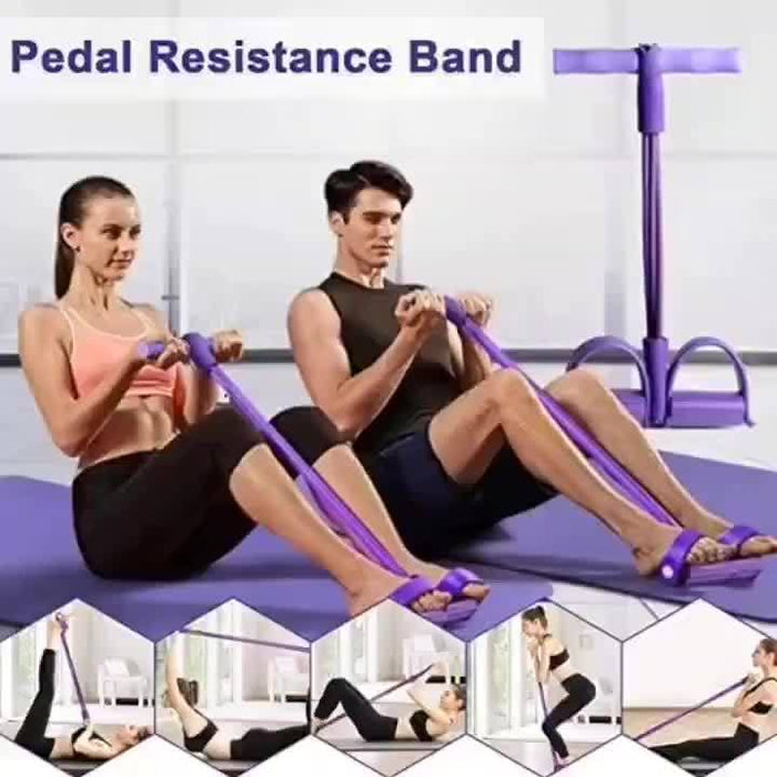 4-Tube Pedal Resistance Band – Full Body Home Workout & Muscle Toning Trainer
