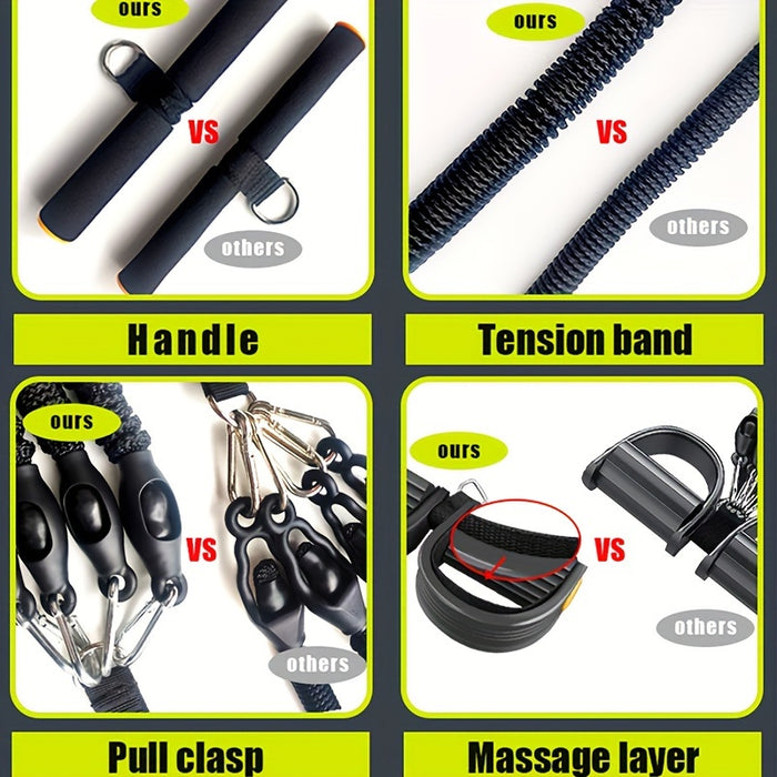 120lbs 4-Tube Pedal Puller – Multifunctional Resistance Band with Handles & Door Latch