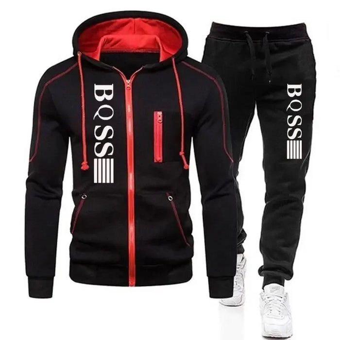 Men's Autumn Tracksuit Set – 2 Piece Jogging & Fitness Suit featuring a hooded jacket and sweatpants.