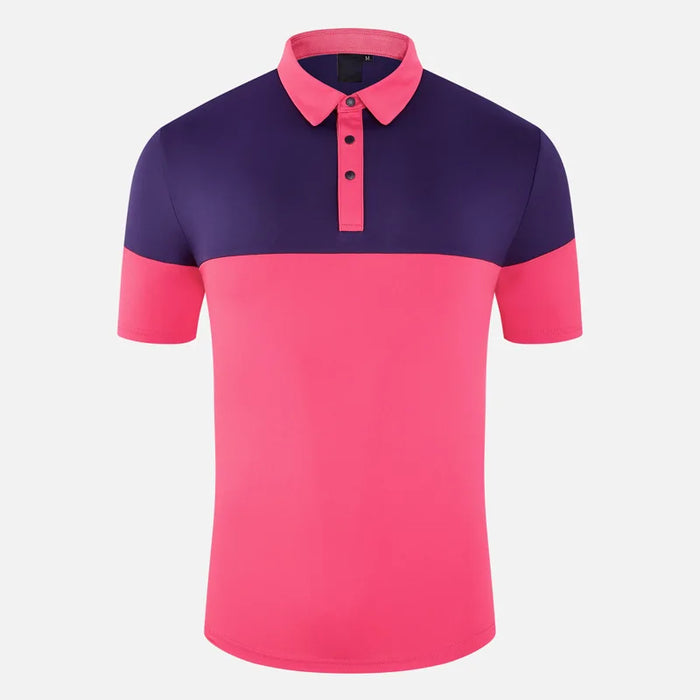Men Patchwork Short Sleeve Golf Shirt Male Breathable Anti-sweat Workout T-shirt Men Turn Down Collar Sport Tops Casual Apparel