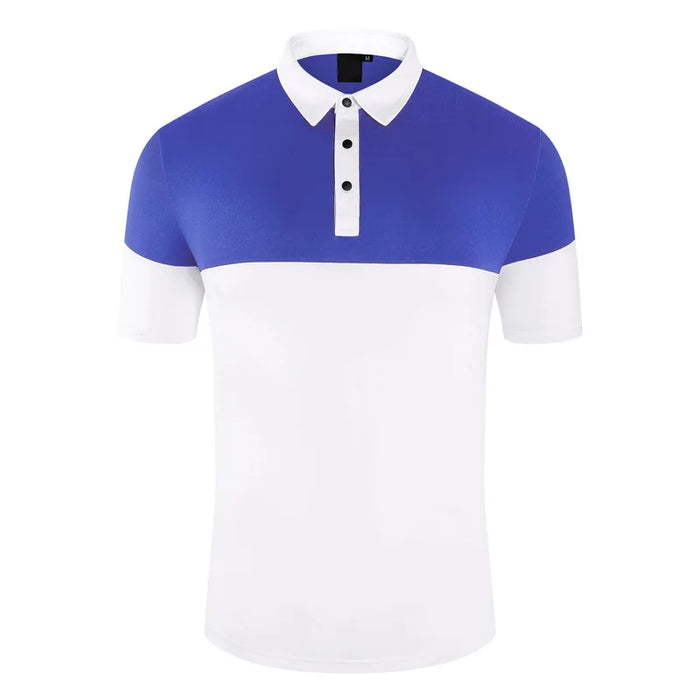 Men Patchwork Short Sleeve Golf Shirt Male Breathable Anti-sweat Workout T-shirt Men Turn Down Collar Sport Tops Casual Apparel