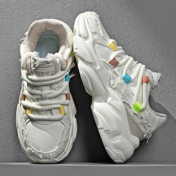 INS Hot Sales Men's Chunky Sneakers Women Leather Leisure Sports Shoes Thick Sole Dads Shoes Fashion Walking Shoes Male Footwear